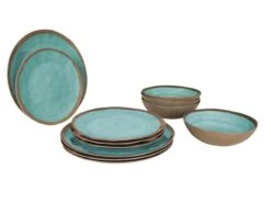 Bo-Camp - Servies - 100% Melamine - 12-delig - Halo - Aqua/Terracotta
