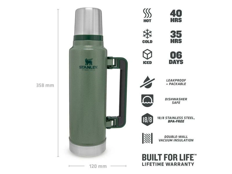Stanley The Legendary Classic Bottle 1,4 Ltr Hammertone Green 3 Stanley The Legendary Classic Bottle 1,4 Ltr Hammertone Green - Afbeelding 3