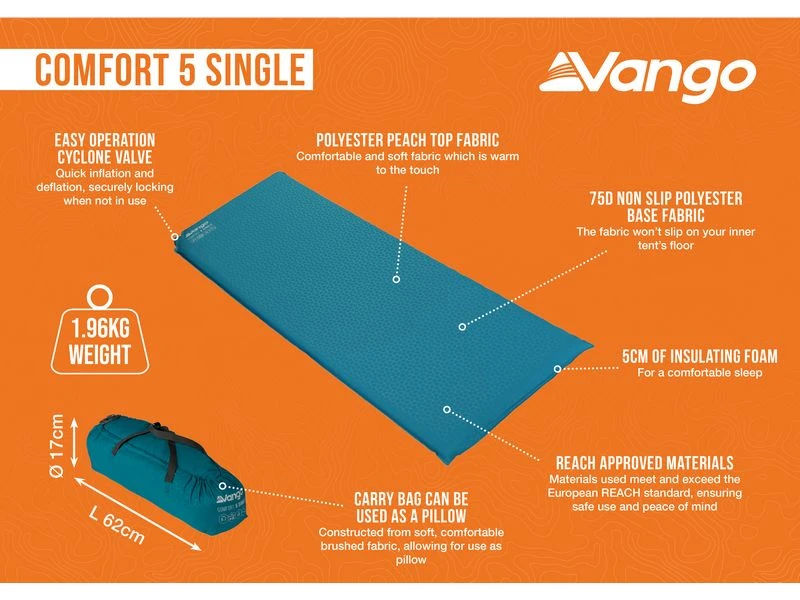 Vango Zelfopblaasbaar Matras Comfort 5 Single 5 Vango Zelfopblaasbaar Matras Comfort 5 Single - Afbeelding 5